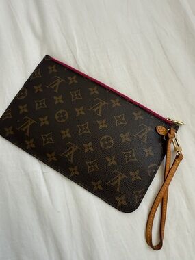Louis Vuitton Monogram Canvas Pouch in Brown with Red Zip